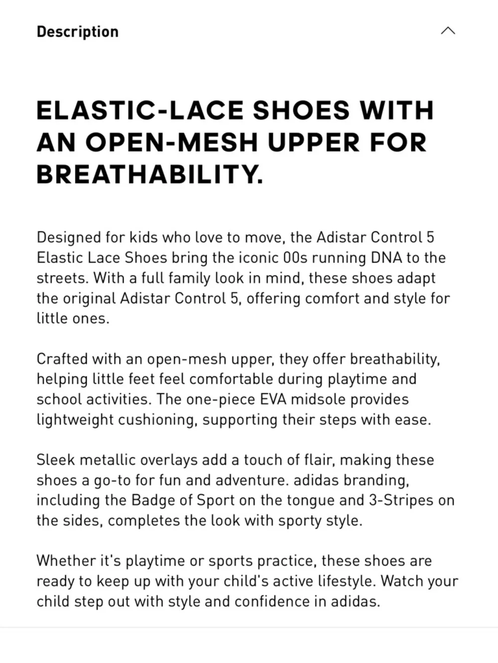 Adidas Control 5 Kids Black Silver Mesh Elastic Lace Sneakers